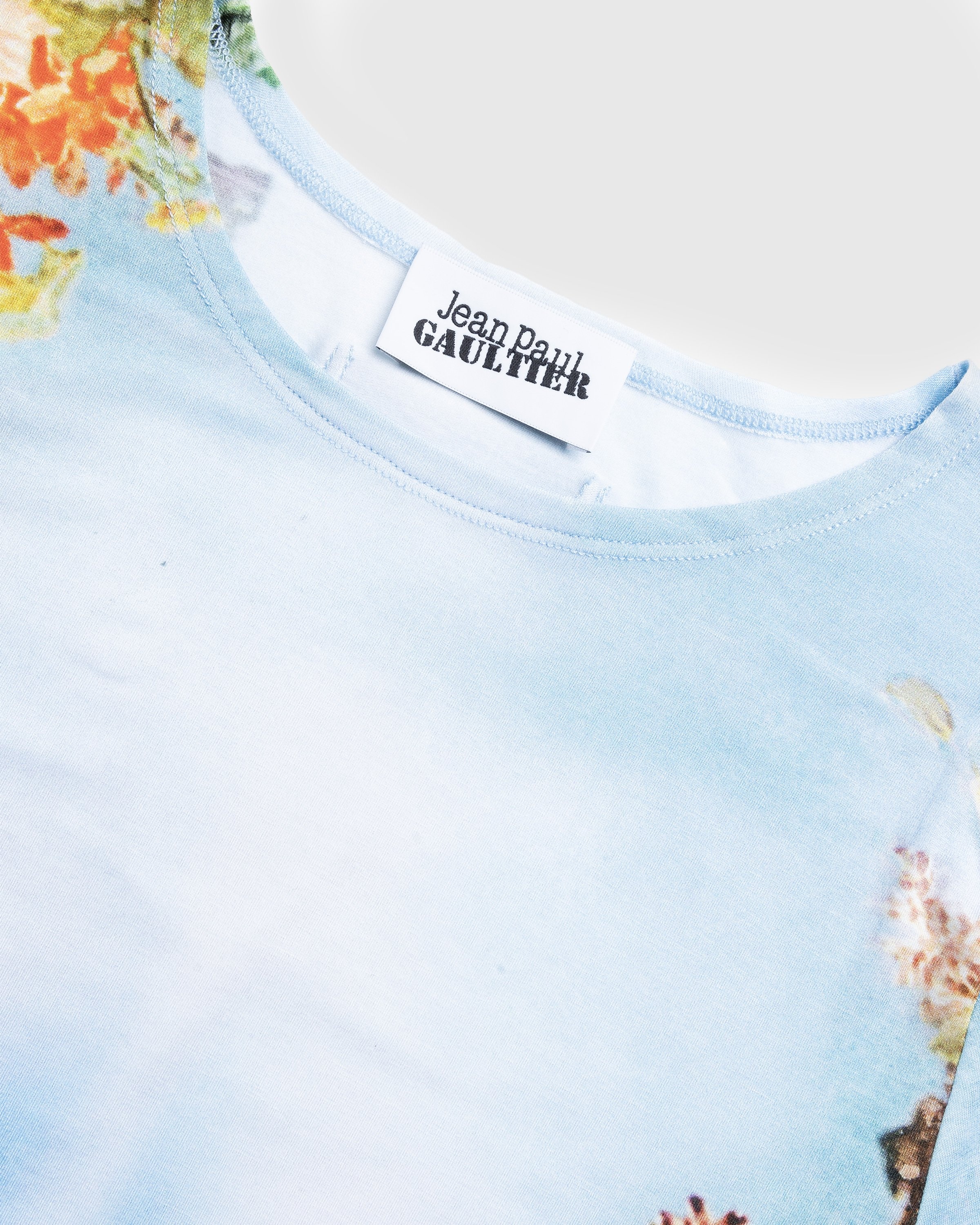 Jean Paul Gaultier Body Flower Print Mesh Top Blue